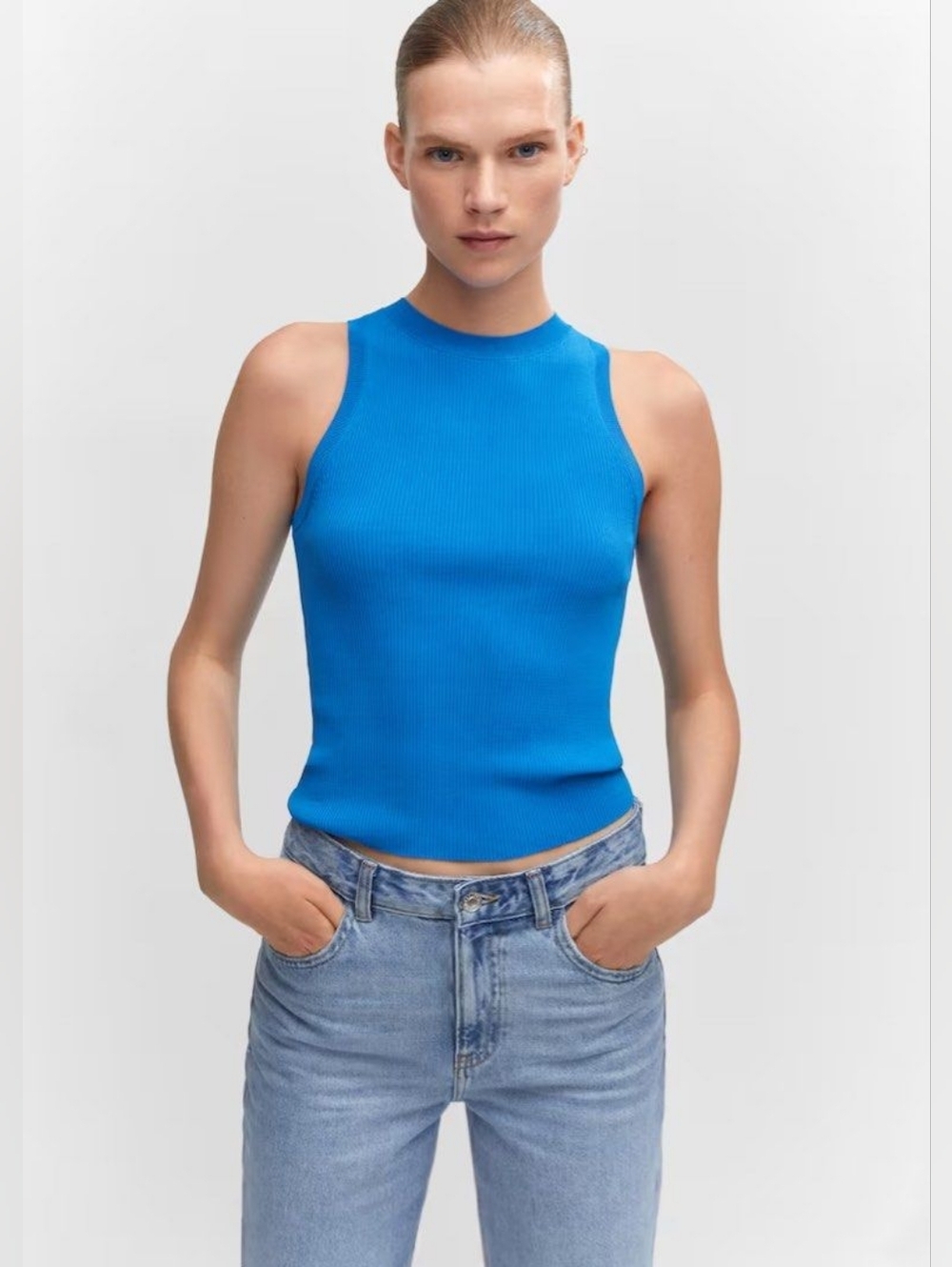 MNG Mango Electric Blue Ribbed Sleeveless Tank Top Size M